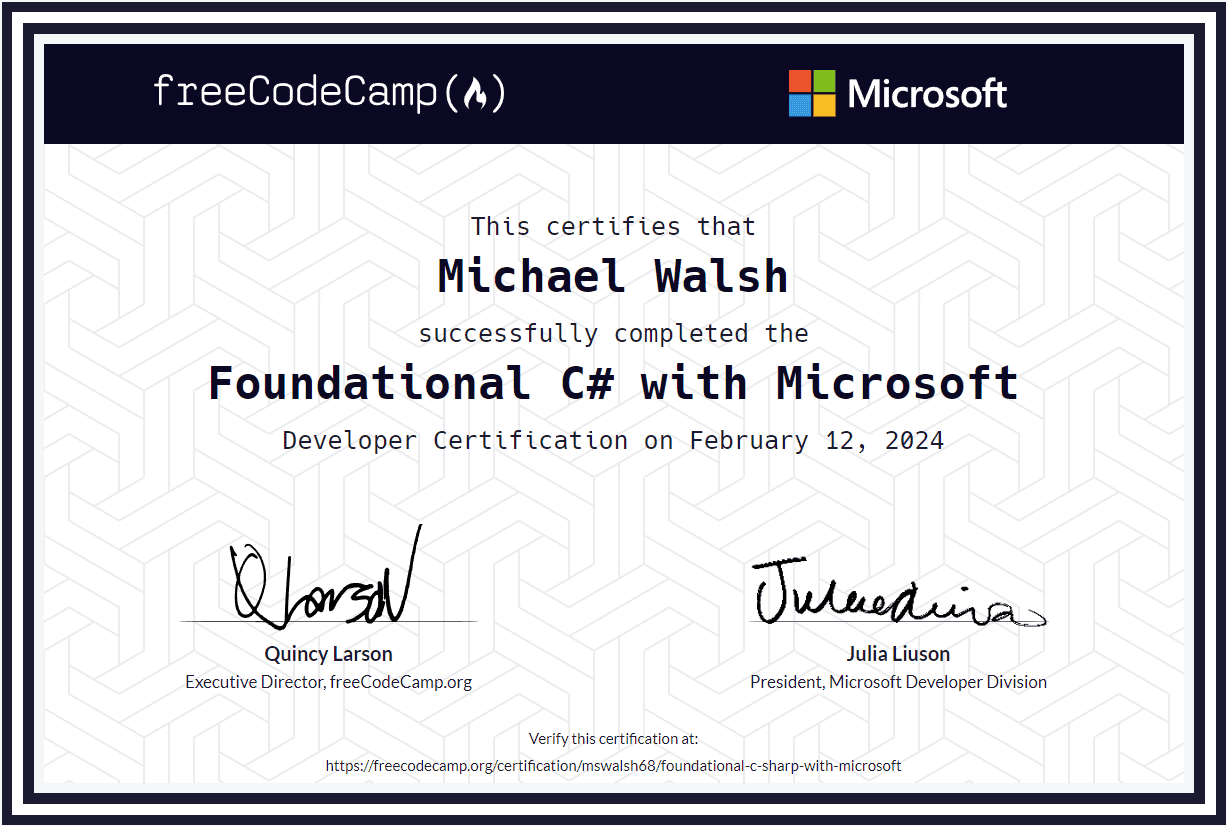 Microsoft Foundational C# Certification