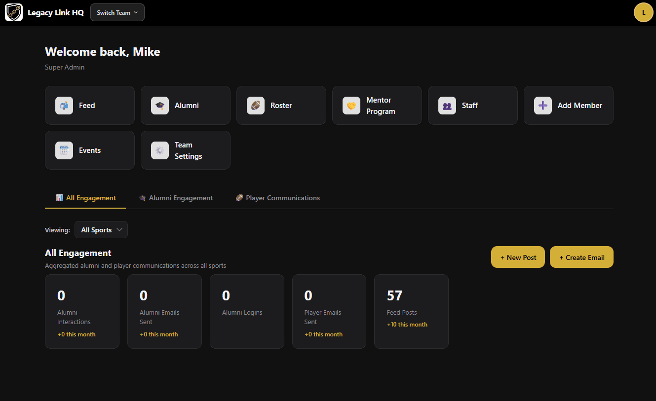 LegacyLink dashboard